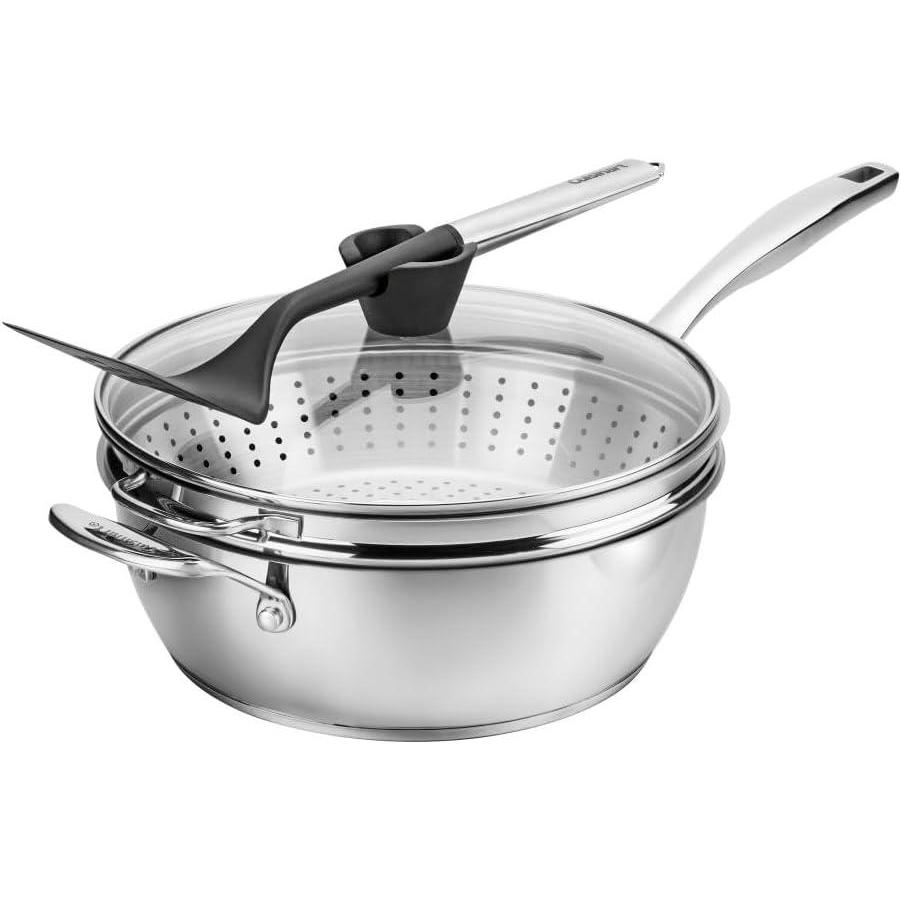 Cuisinart Preferred Pan 4-Pc Set – Stainless Steel (4.5 Qt. Multi-Purpose Pan w/Cover, Steamer, Slotted Turner)(Stainless Steel)