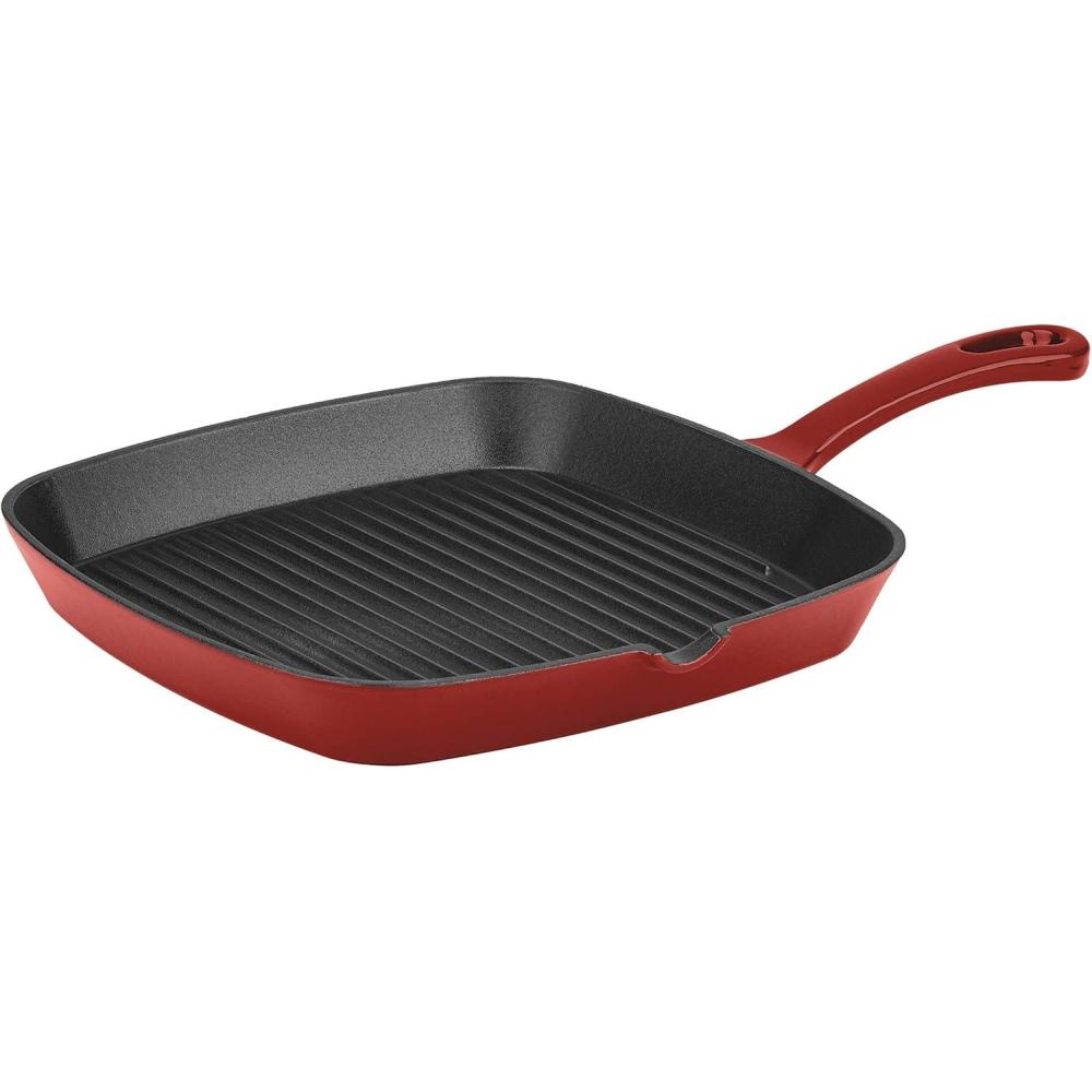 Cuisinart CI30-23CR Chef’s Classic Enameled Cast Iron 9-1/4-Inch Square Grill Pan, Cardinal Red