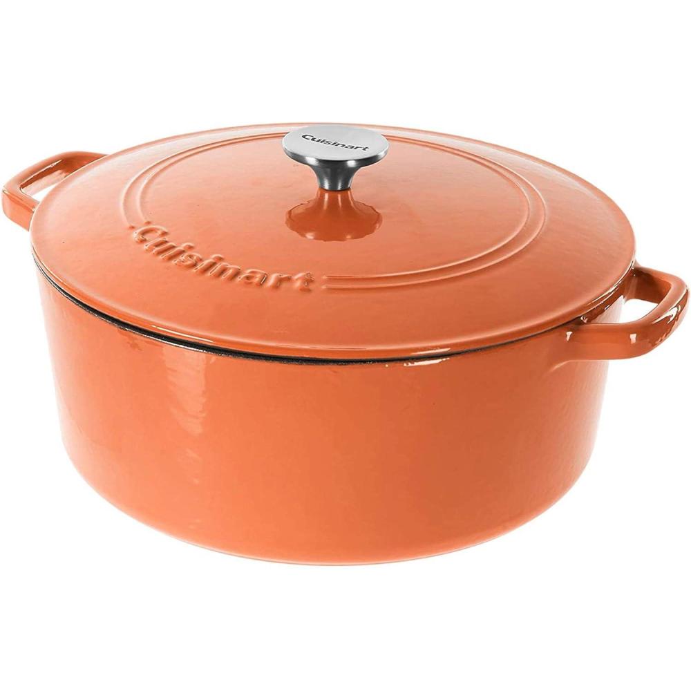 Cuisinart Chef’s Classic Enameled Cast Iron Round Covered Casserole (Cardinal Red, 7- Quart)(Terracotta Orange)