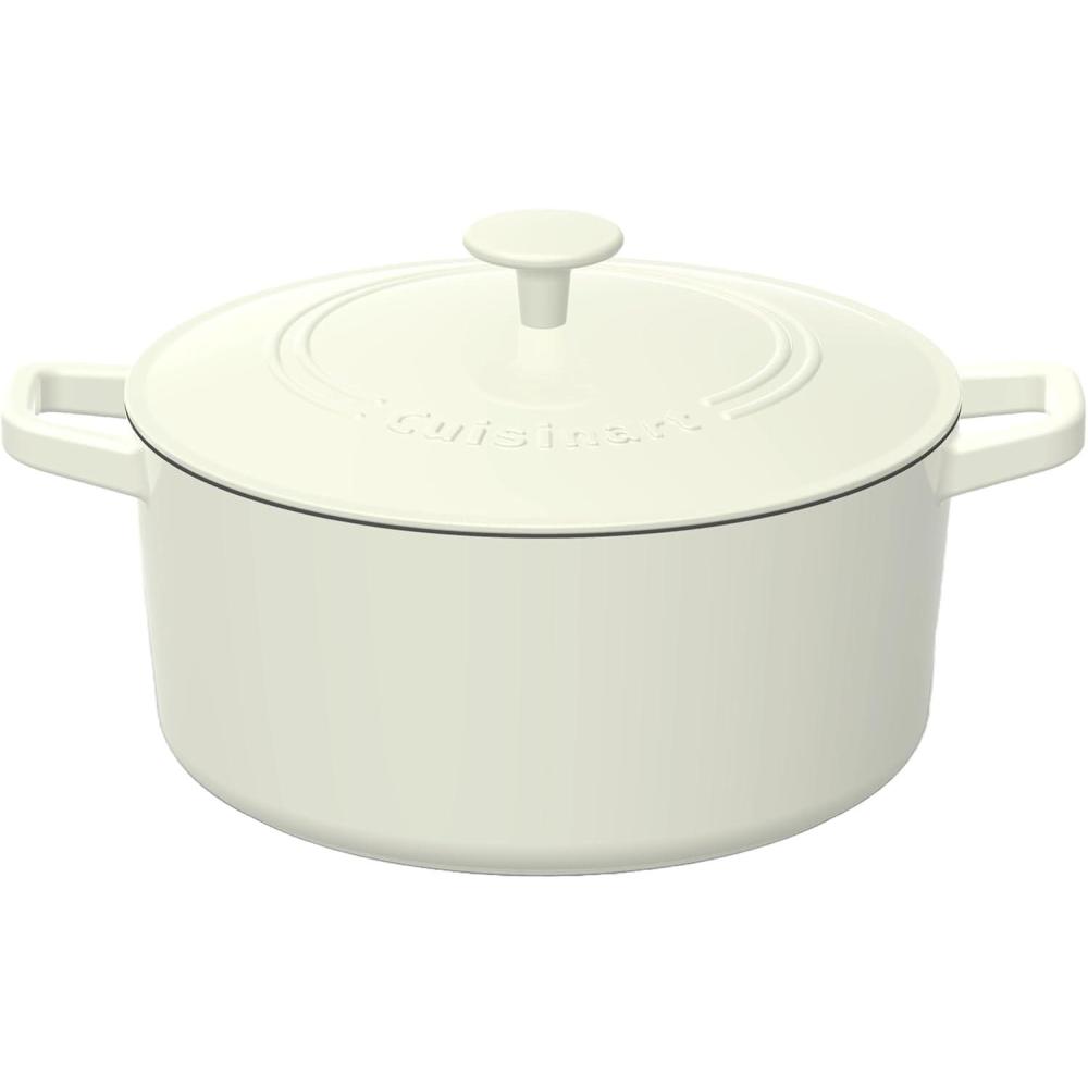 Cuisinart Chef’s Classic Enameled Cast Iron Round Covered Casserole (Cardinal Red, 7- Quart)(Cream)