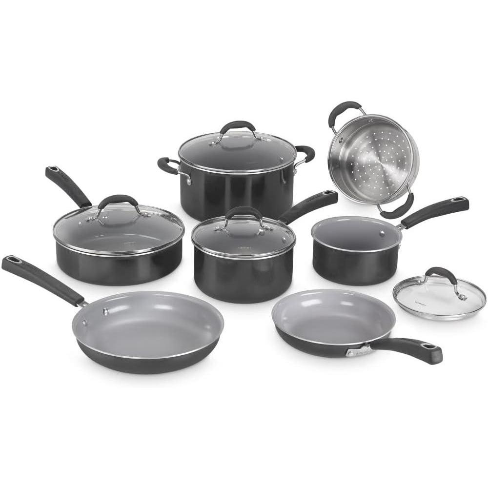 Cuisinart 11-Piece Nonstick Cookware Set, Ceramica XT, Black, 54C-11BK(Black w/Grey Interior)