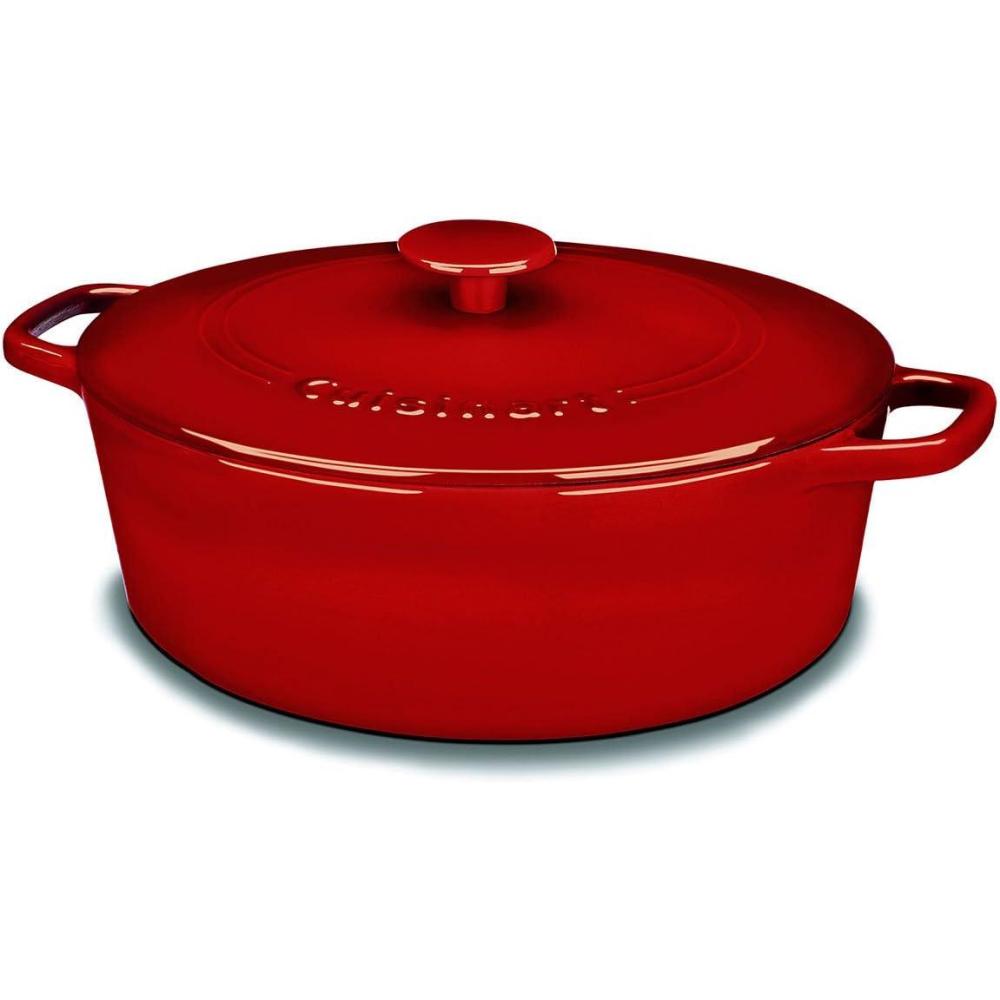 Cuisinart Chef’s Classic Enameled Cast Iron Oval Covered Casserole (Cardinal Red, 5.5-Quart)(Cardinal Red)