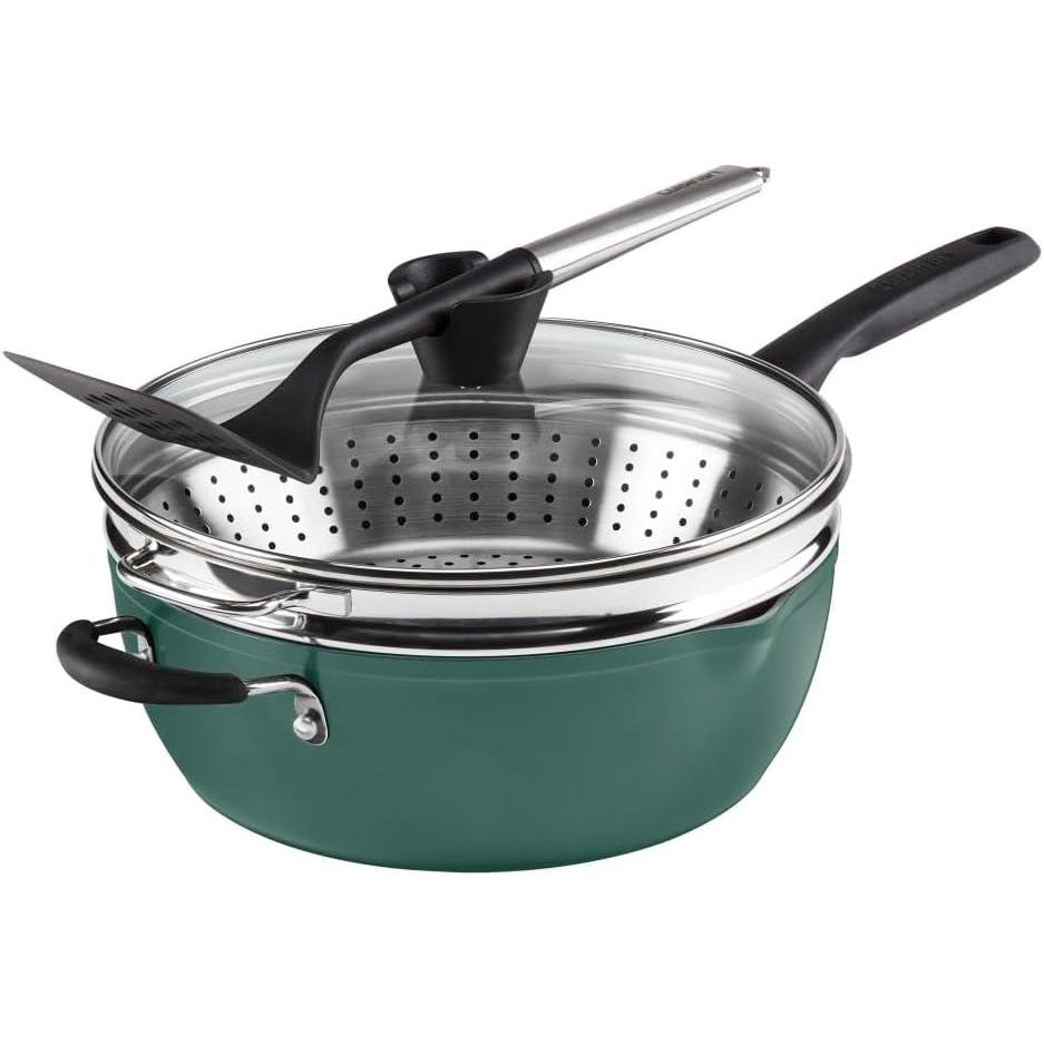 Cuisinart Preferred Pan 4-Pc Set – Stainless Steel (4.5 Qt. Multi-Purpose Pan w/Cover, Steamer, Slotted Turner)(Sensible Sage Green)