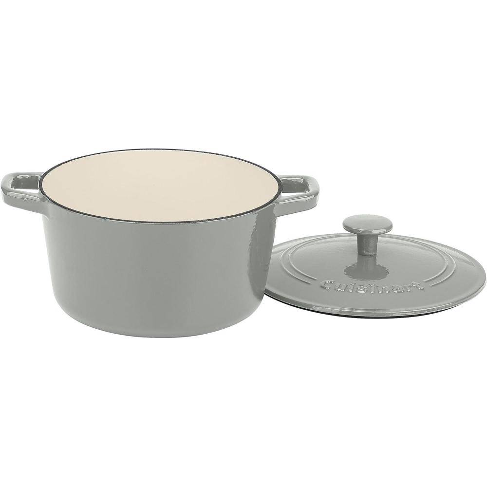 Cuisinart Chef’s Classic Enameled Cast Iron Round Covered Casserole (Cardinal Red, 7- Quart)(Tea Grey)