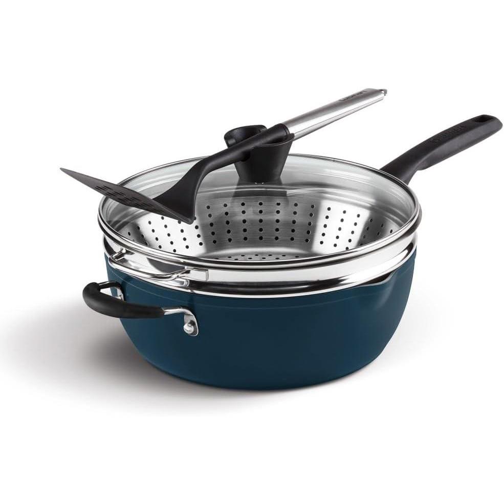 Cuisinart Preferred Pan 4-Pc Set – Stainless Steel (4.5 Qt. Multi-Purpose Pan w/Cover, Steamer, Slotted Turner)(Nouveau Navy)