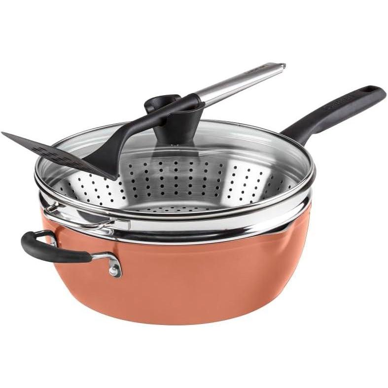 Cuisinart Preferred Pan 4-Pc Set – Stainless Steel (4.5 Qt. Multi-Purpose Pan w/Cover, Steamer, Slotted Turner)(Sienna Sky)