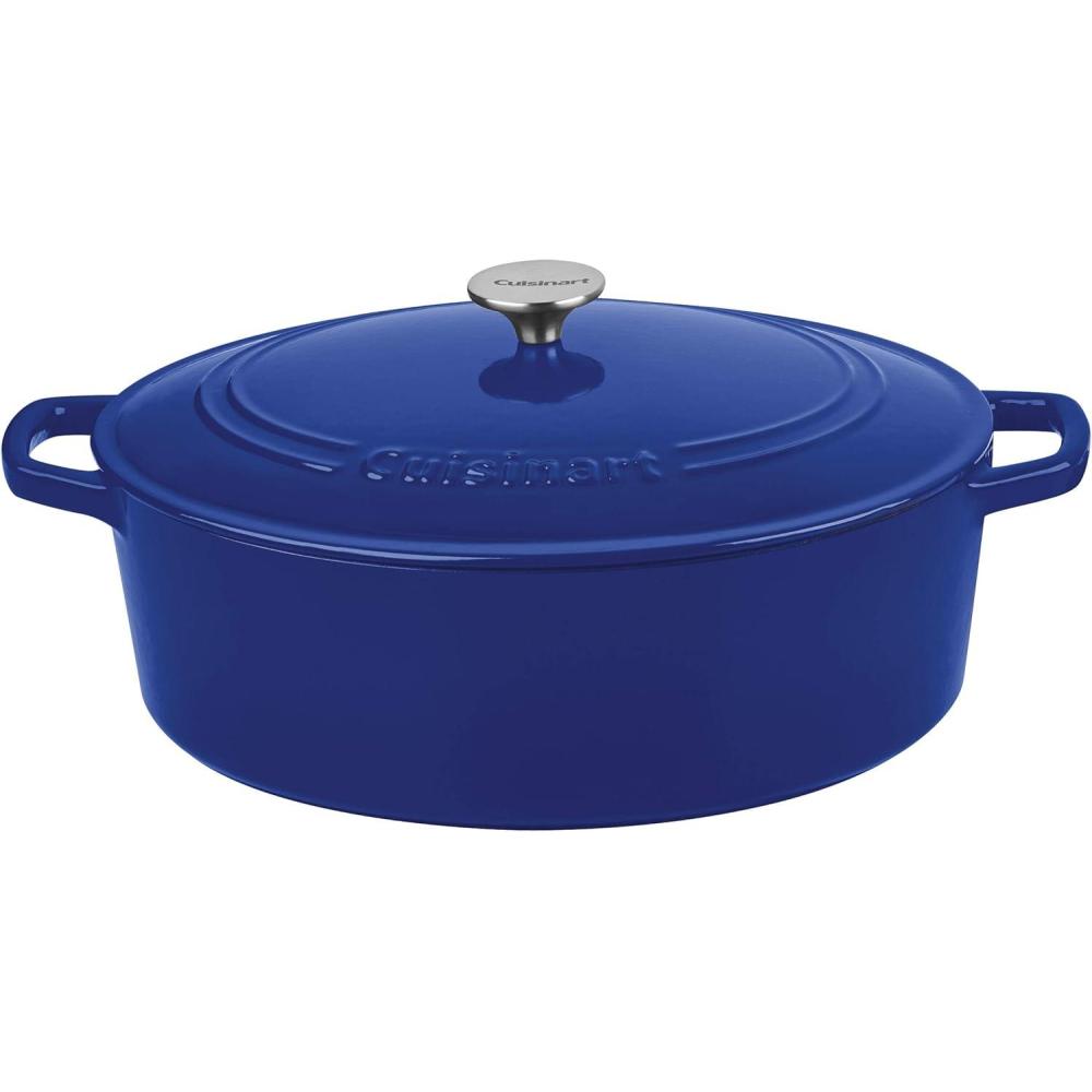 Cuisinart Chef’s Classic Enameled Cast Iron Oval Covered Casserole (Cardinal Red, 5.5-Quart)(Cobalt)