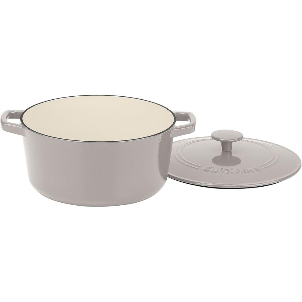 Cuisinart Chef’s Classic Enameled Cast Iron Round Covered Casserole (Cardinal Red, 7- Quart)(White Linen)