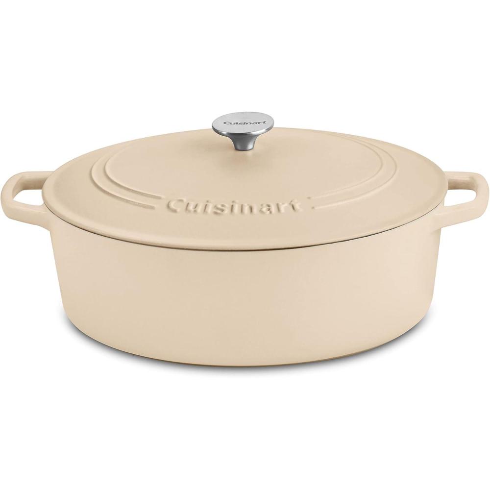 Cuisinart Chef’s Classic Enameled Cast Iron Oval Covered Casserole (Cardinal Red, 5.5-Quart)(Tan)