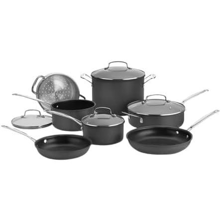 Cuisinart Chef’s Classic™ Nonstick Hard Anodized 17 Piece Set w/Tempered Glass Lids(11 Piece Set)
