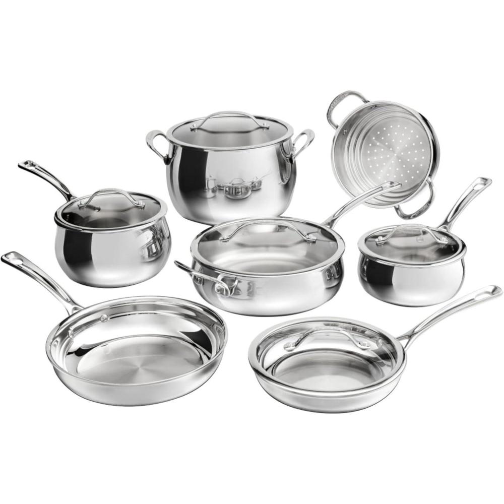 Cuisinart PureClad™ PureClad™ Triple-Ply 12″ Stainless Steel Skillet with Helper Handle and Cover. PCT22-30HC(12-Piece Set)