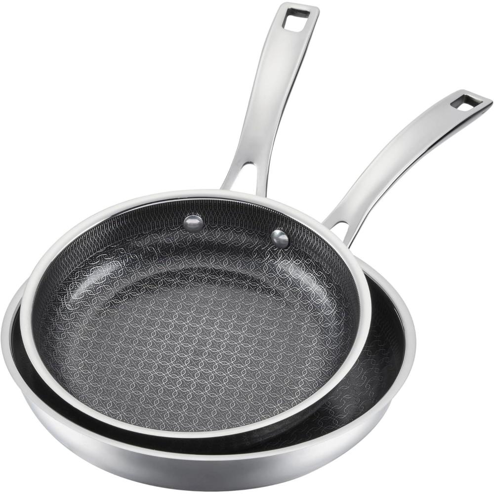 Cuisinart FusionPlus Nonstick Stainless Steel Cookware Set, 2-Piece Skillet Cooking Set with PFAS-Free PURELYSEAR Ceramic Non Stick Technology, Scratch Proof, Cool Grip Handles, Dishwasher Safe(8 and 10-inch Skillet Set)