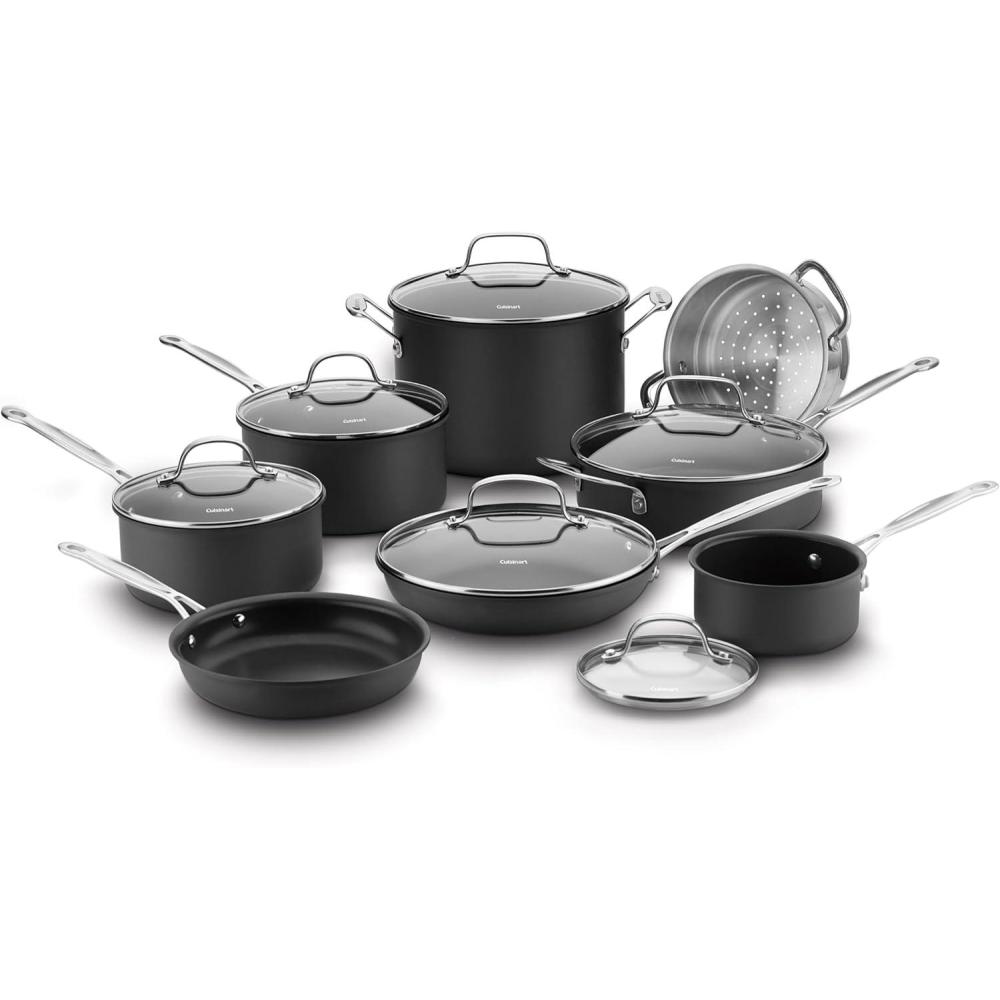 Cuisinart Chef’s Classic™ Nonstick Hard Anodized 17 Piece Set w/Tempered Glass Lids(14 Piece Set)