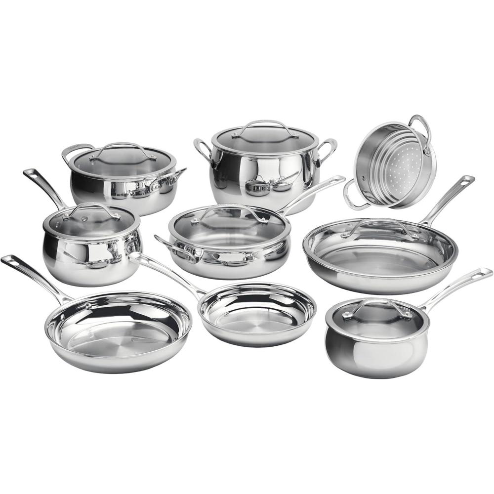 Cuisinart 15 Piece PureClad Triple-Ply, Stainless Steel, Cookware Set, PCST-15