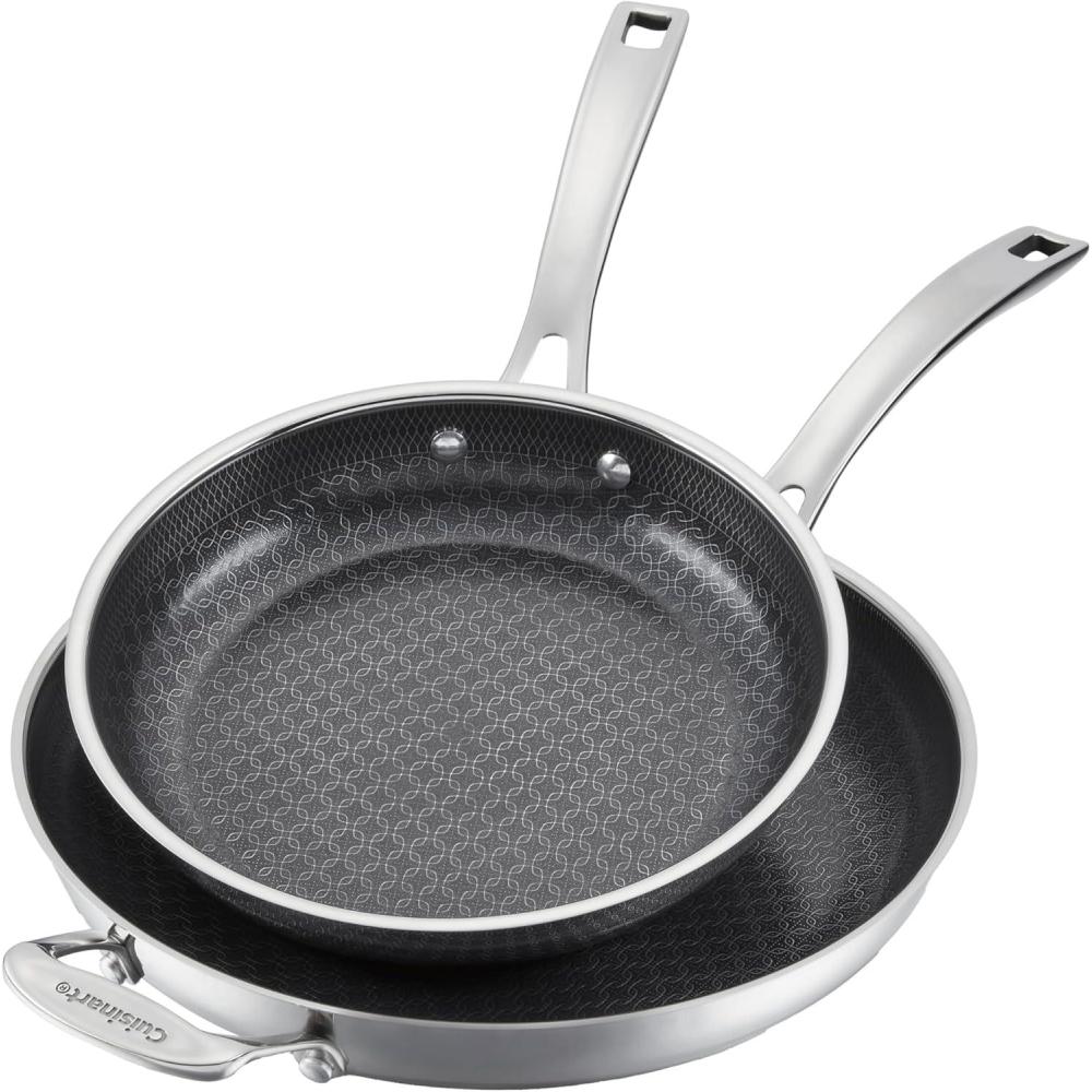 Cuisinart FusionPlus Nonstick Stainless Steel Cookware Set, 2-Piece Skillet Cooking Set with PFAS-Free PURELYSEAR Ceramic Non Stick Technology, Scratch Proof, Cool Grip Handles, Dishwasher Safe(10 and 12-inch Skillet Set)