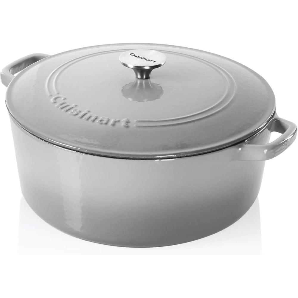 Cuisinart Chef’s Classic Enameled Cast Iron Round Covered Casserole (Cardinal Red, 7- Quart)(Grey Gradient)