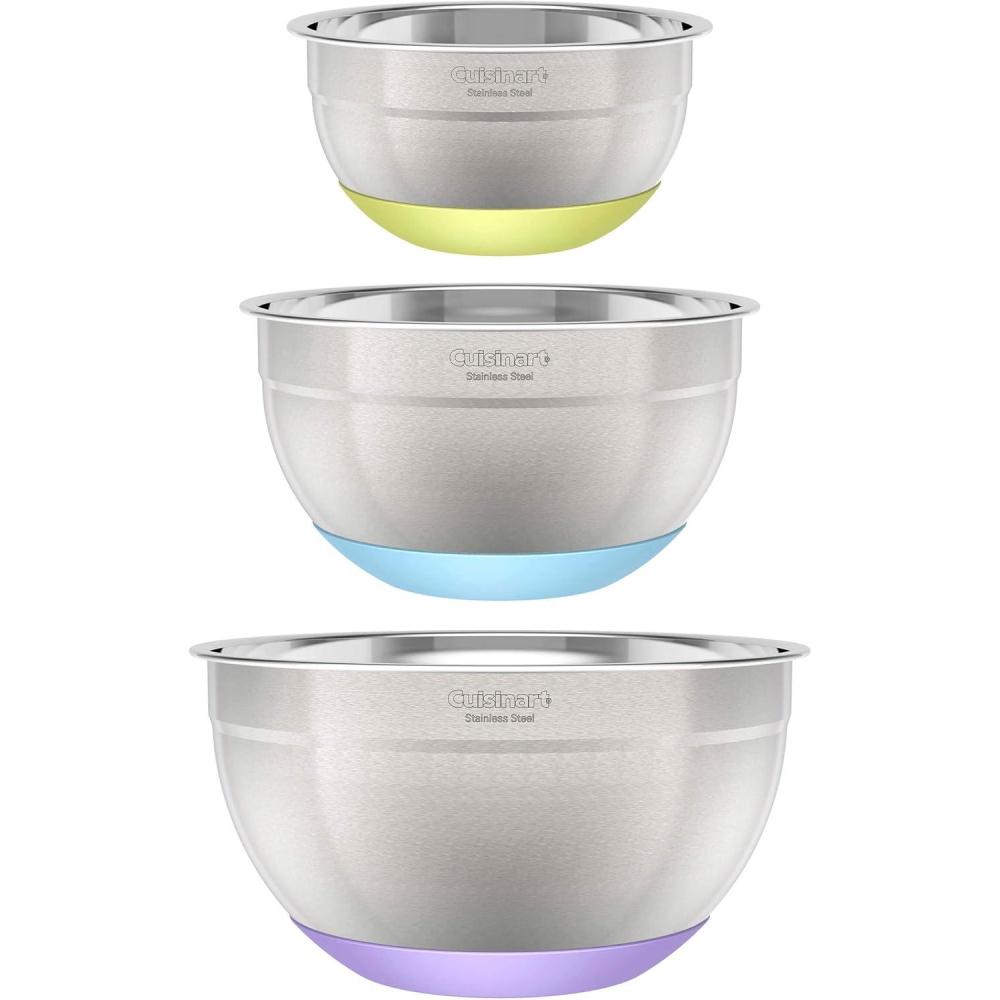 3-Piece Stainless Steel Mixing Bowls with Nonslip Base, 1.5qt, 3qt & 5qt(3-Piece)