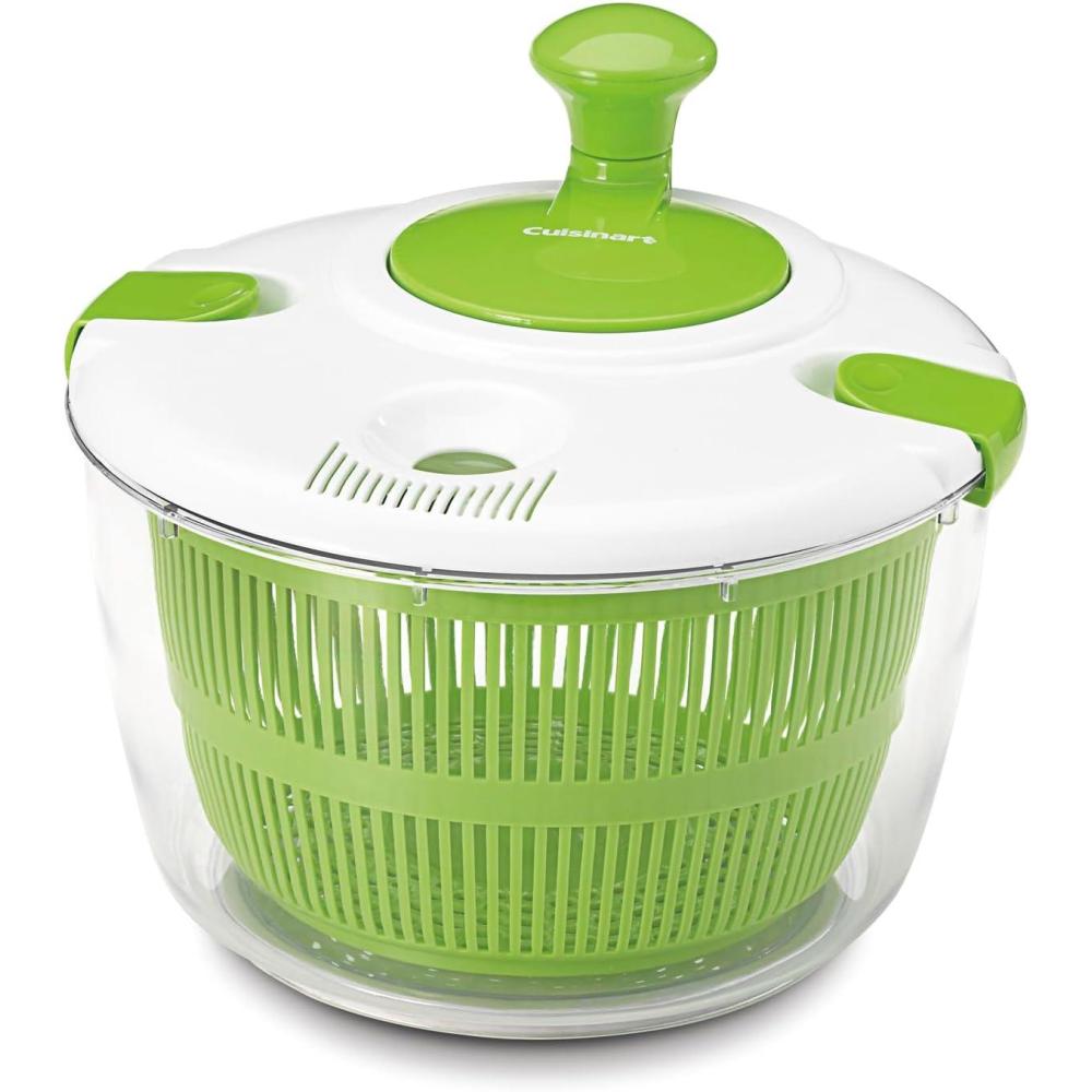 Cuisinart Large Salad Spinner, 5-Qt , Vegetable & Fruit Salad Washing Bowl with Strainer, Quick Prep Spinner for Salad Greens, Lettuce, Fruits & Vegetables, CTG-00-SAS(White)