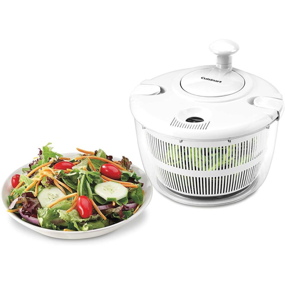 Cuisinart Large Salad Spinner, 5-Qt , Vegetable & Fruit Salad Washing Bowl with Strainer, Quick Prep Spinner for Salad Greens, Lettuce, Fruits & Vegetables, CTG-00-SAS(Gloss White)