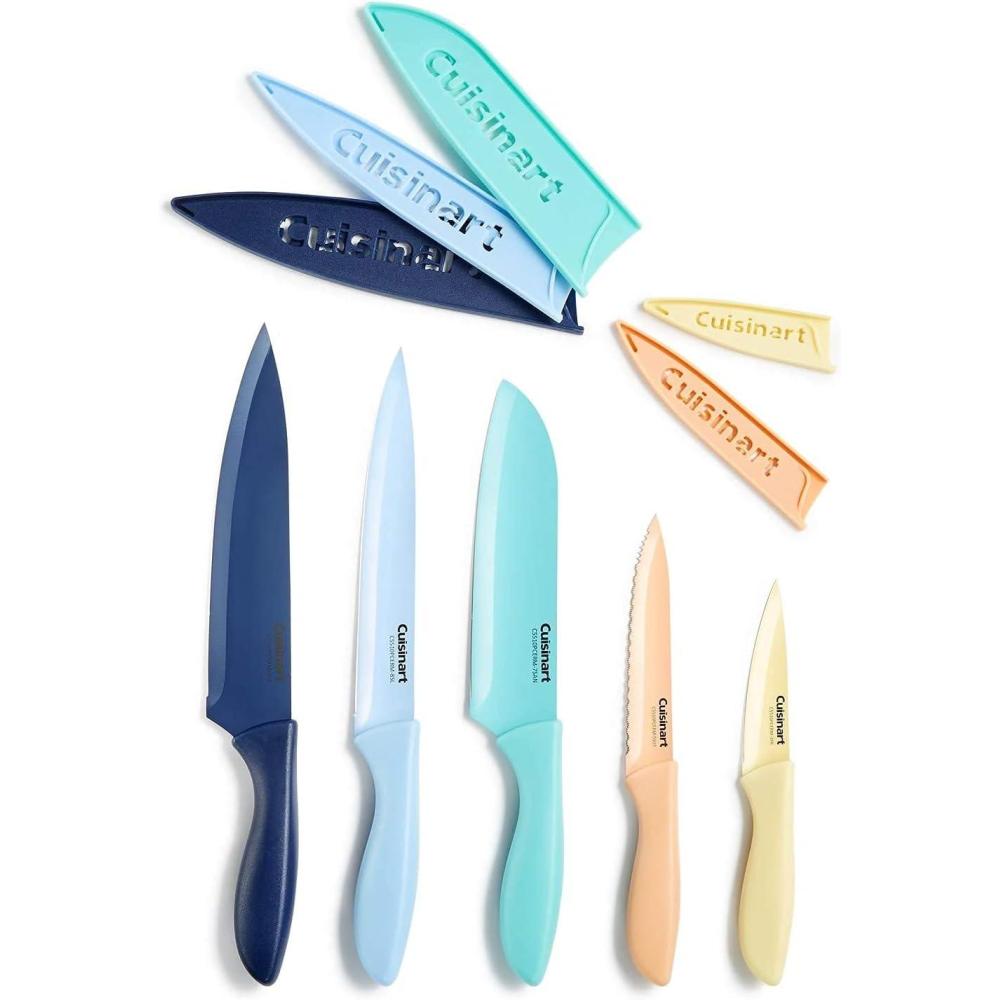 Cuisinart C55-10PWM Ceramic Coated Knife Set with Blade Guard Sheaths (10- Piece Set) in Faux Marble(Dark Pastels)