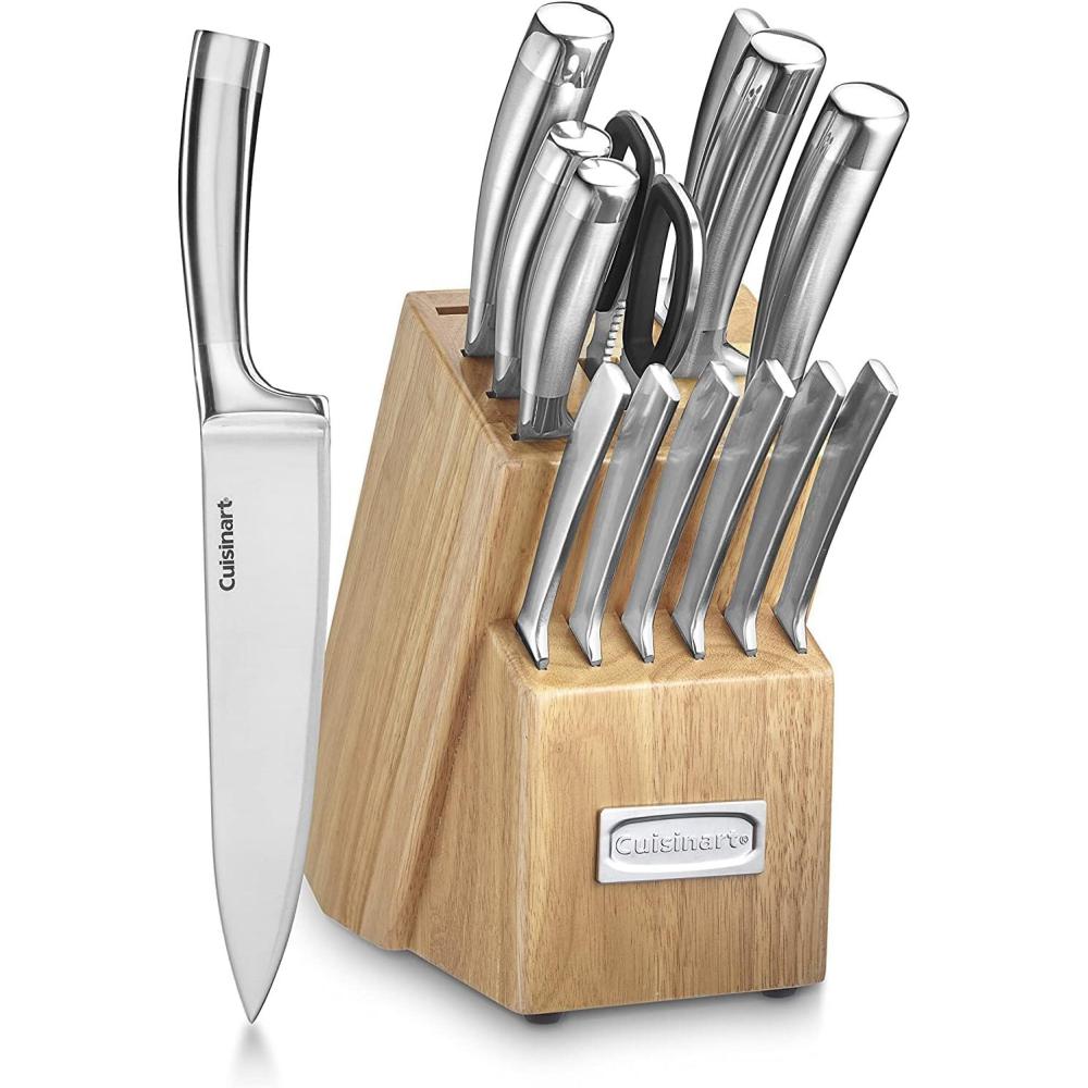 CUISINART Block Knife Set, 15pc Cutlery Knife Set with Steel Blades for Precise Cutting , Lightweight, Stainless Steel, Durable & Dishwasher Safe, C99SS-15P(Stainless Steel)