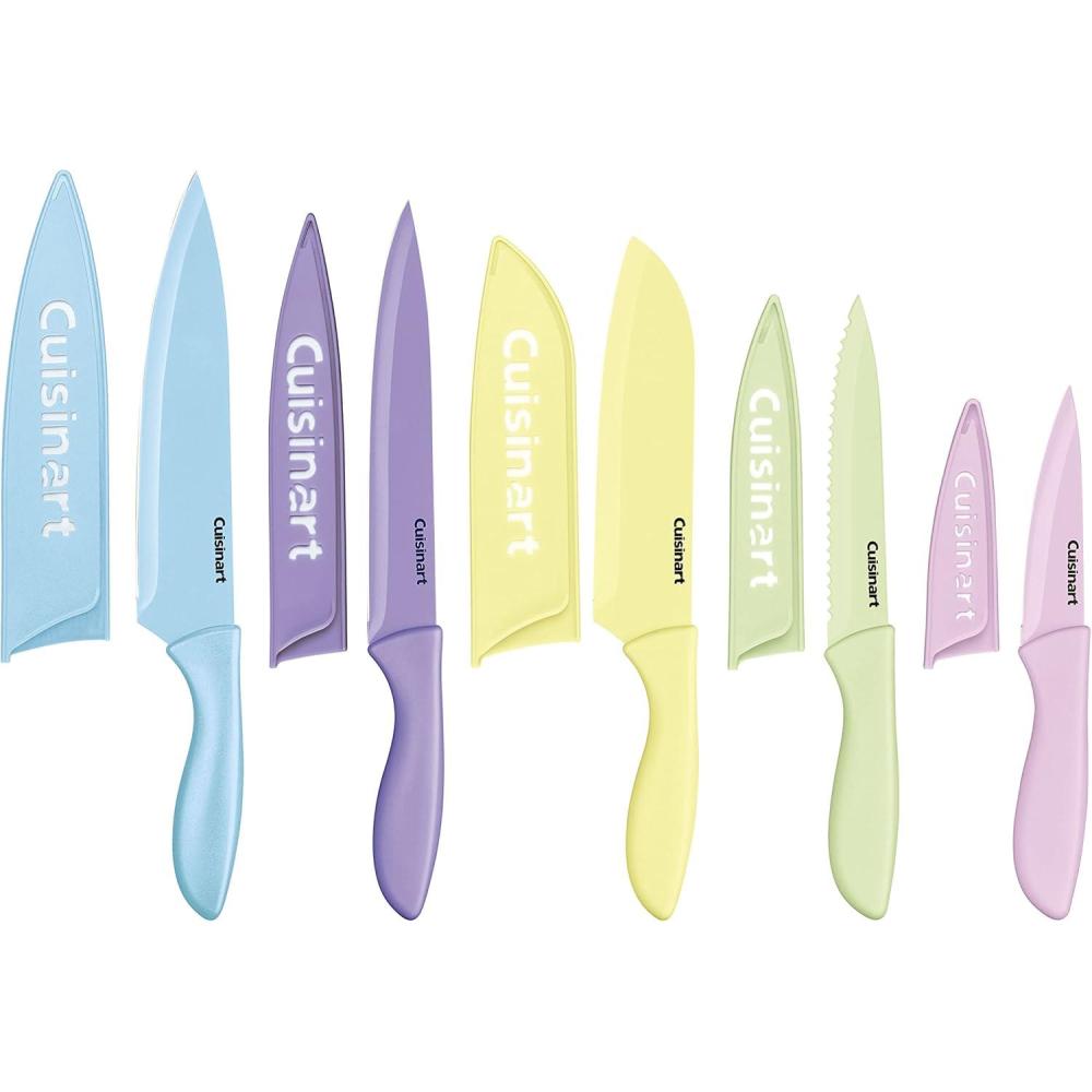 Cuisinart C55-10PWM Ceramic Coated Knife Set with Blade Guard Sheaths (10- Piece Set) in Faux Marble(Pastel Bright’s)