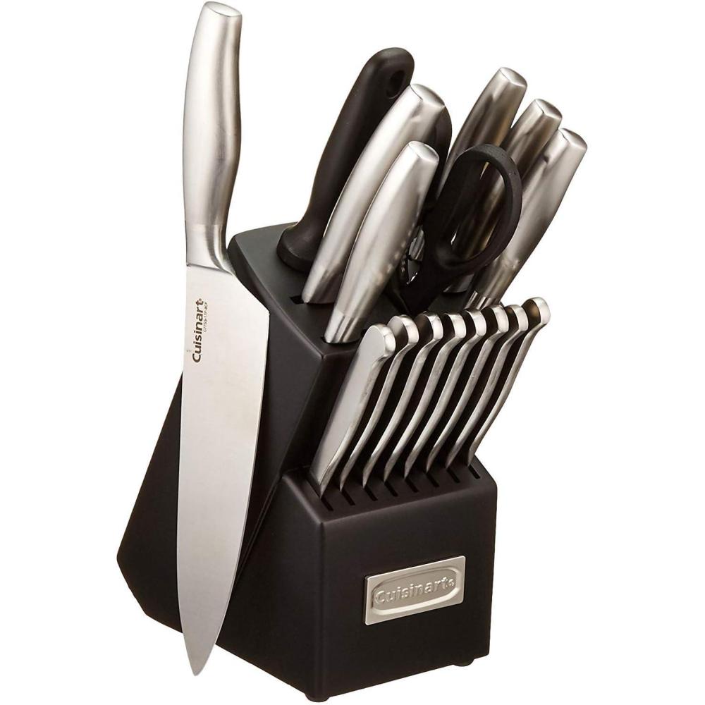 Cuisinart Stainless Steel Hollow Handle 15-Piece Cutlery Block Set, Kitchen Knife Set with Steel Blades for Precise Cutting, Durable Knives with Ergonomic Handles, C77SS-15PK(17-Piece)