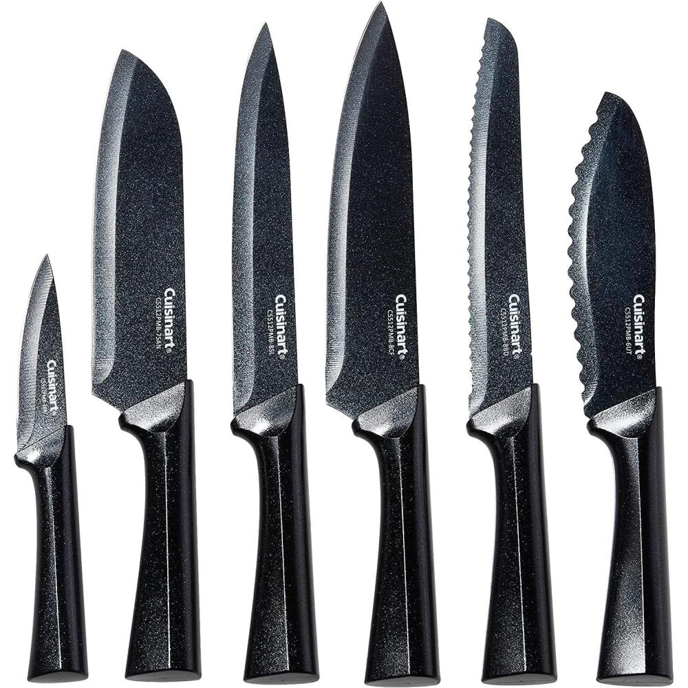 CUISINART Cutlery Knife Set, 12pc Metallic Cutlery Knife Set with Blade Guard , Lightweight, Stainless Steel, Durable & Dishwasher Safe, C55-12PMB,Black(8″)