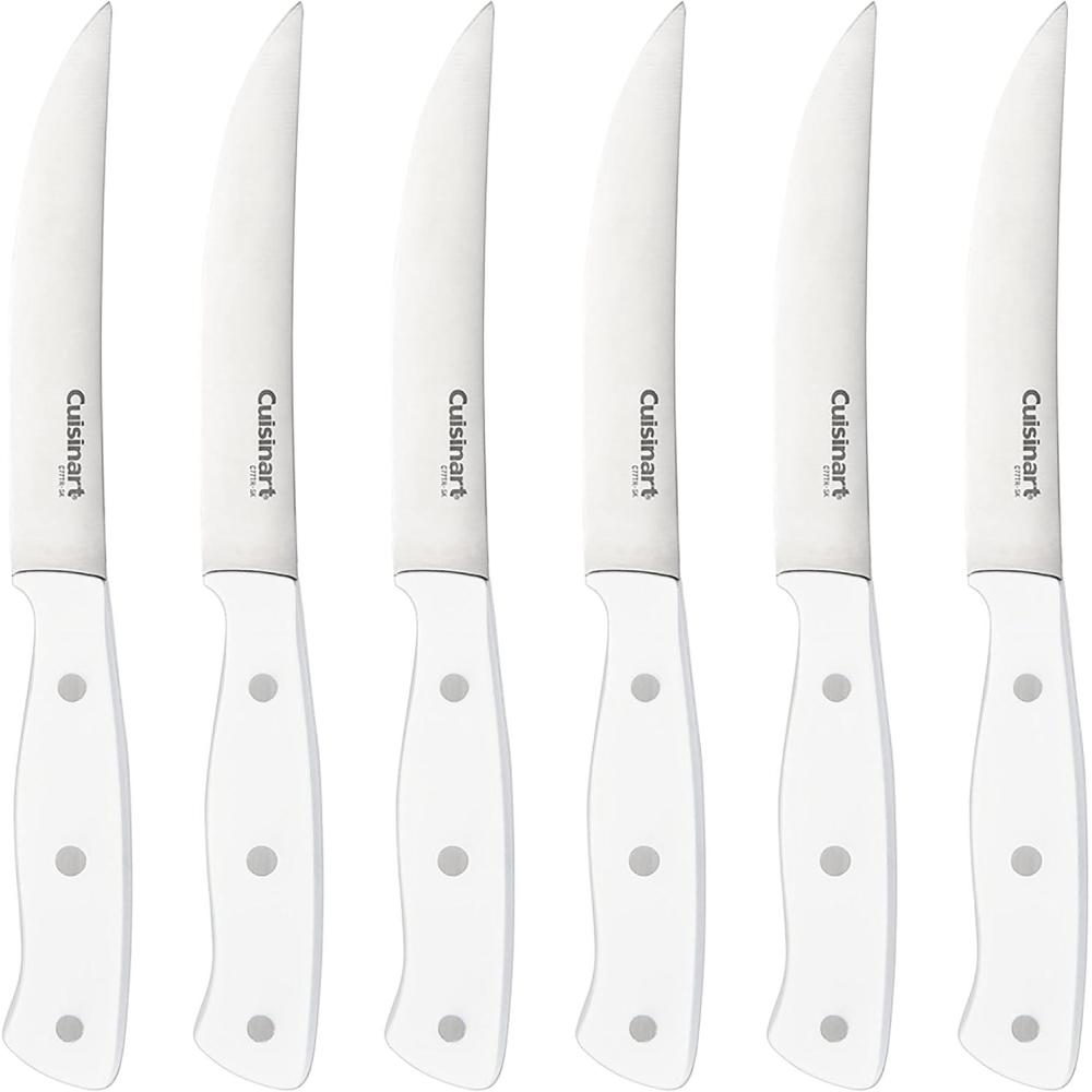 Black Triple Rivet 6pc Steak Knife Set(Stainless Steel with White)