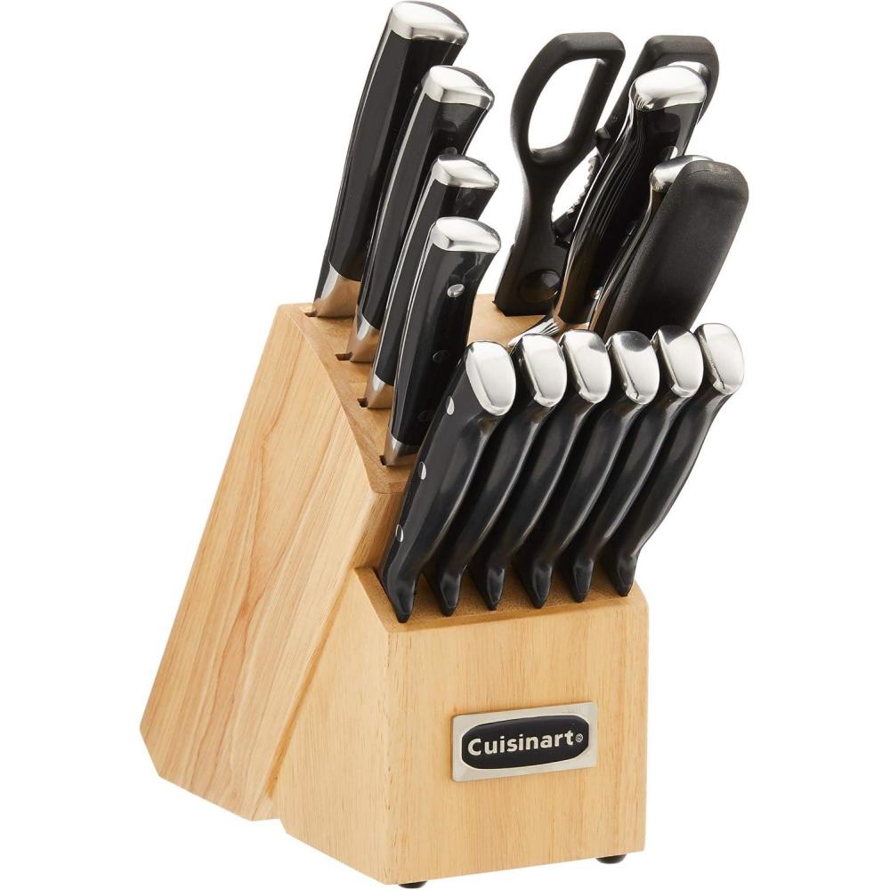 CUISINART Block Knife Set, 15pc Cutlery Knife Set with Steel Blades for Precise Cutting, Lightweight, Stainless Steel, Durable & Dishwasher Safe, C77BTR-15P(15-Piece)