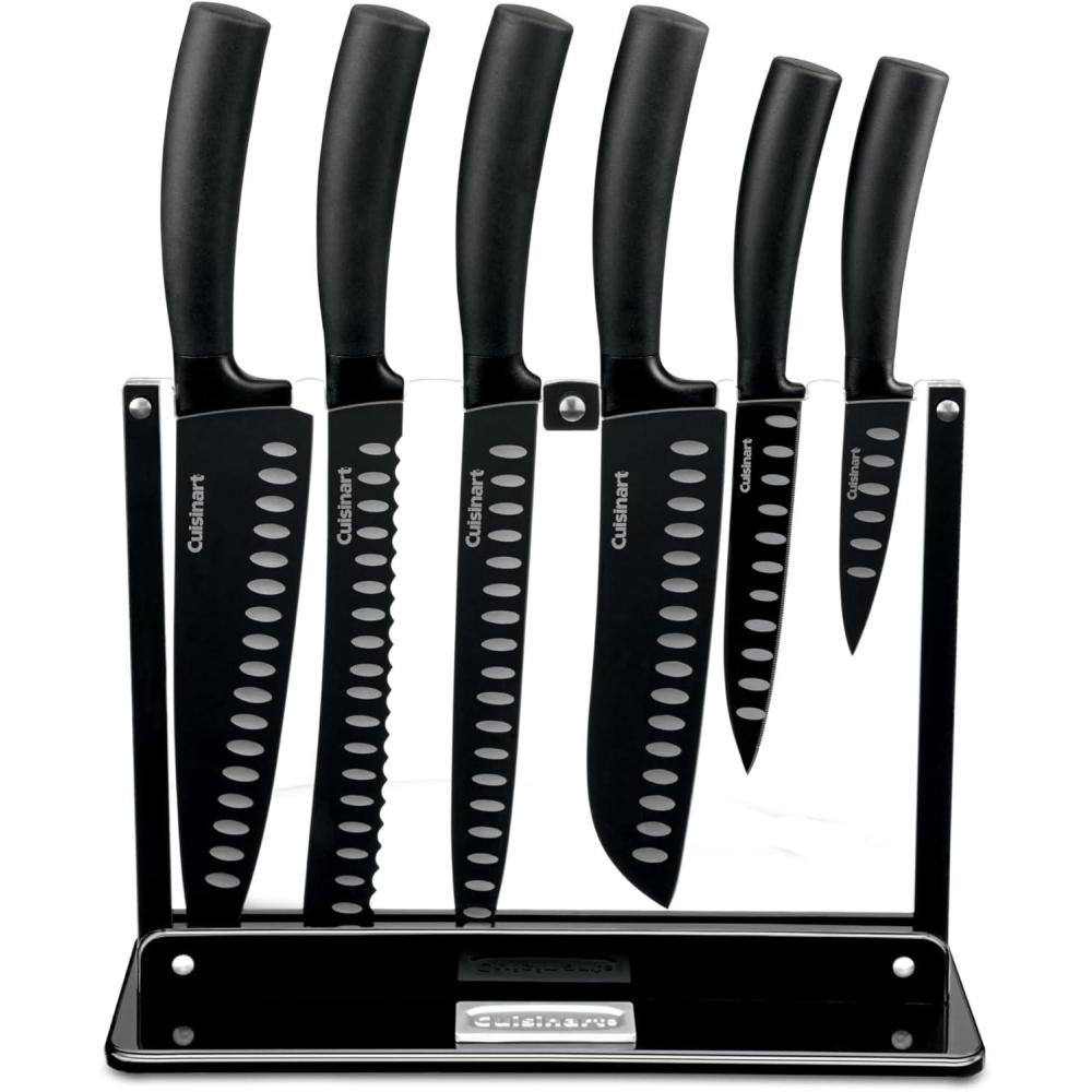 Cuisinart C77NS-7P Classic Nonstick Edge Collection 7-Piece Cutlery Knife Set with Acrylic Stand, Black(8″)