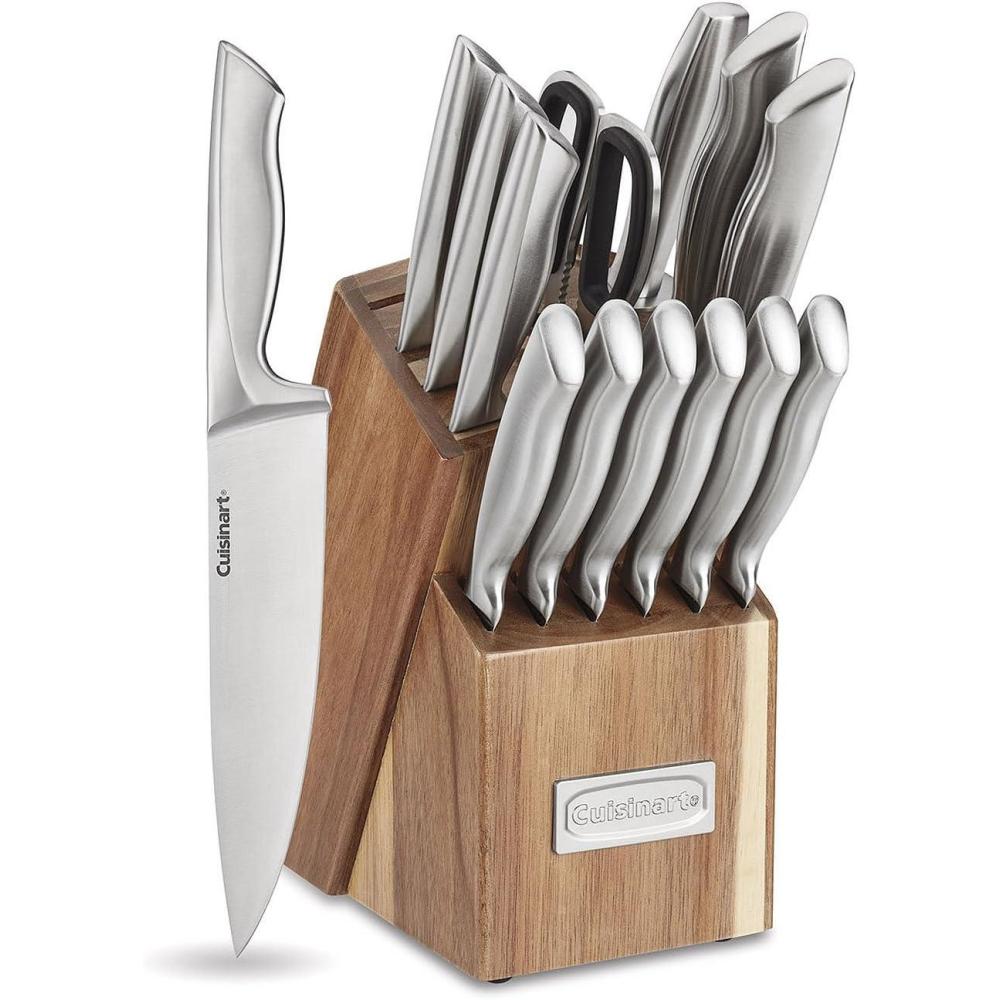 Cuisinart 15pc German Stainless Steel Hollow Handle Cutlery Block Set w/Acacia Block