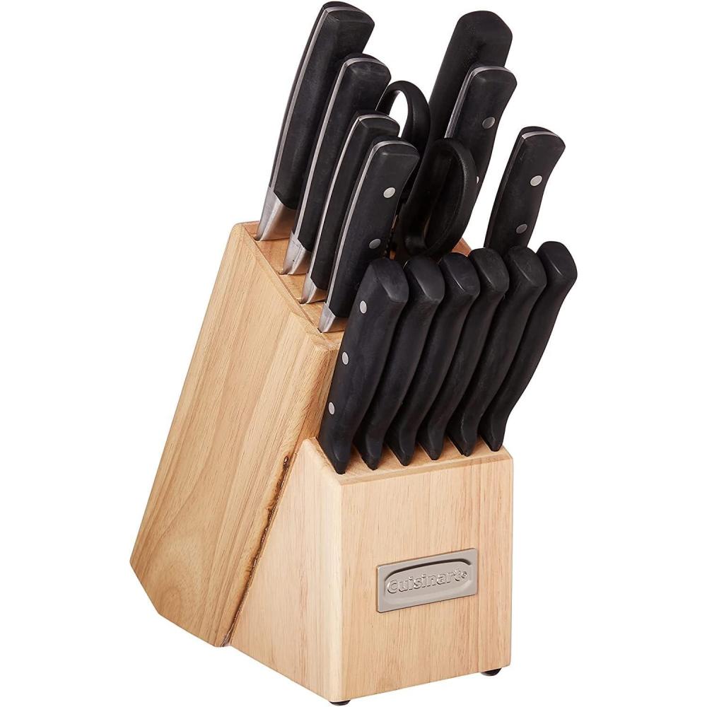CUISINART Block Knife Set, 15pc Cutlery Knife Set with Steel Blades for Precise Cutting, Lightweight, Stainless Steel, Durable & Dishwasher Safe, C77TR-15P
