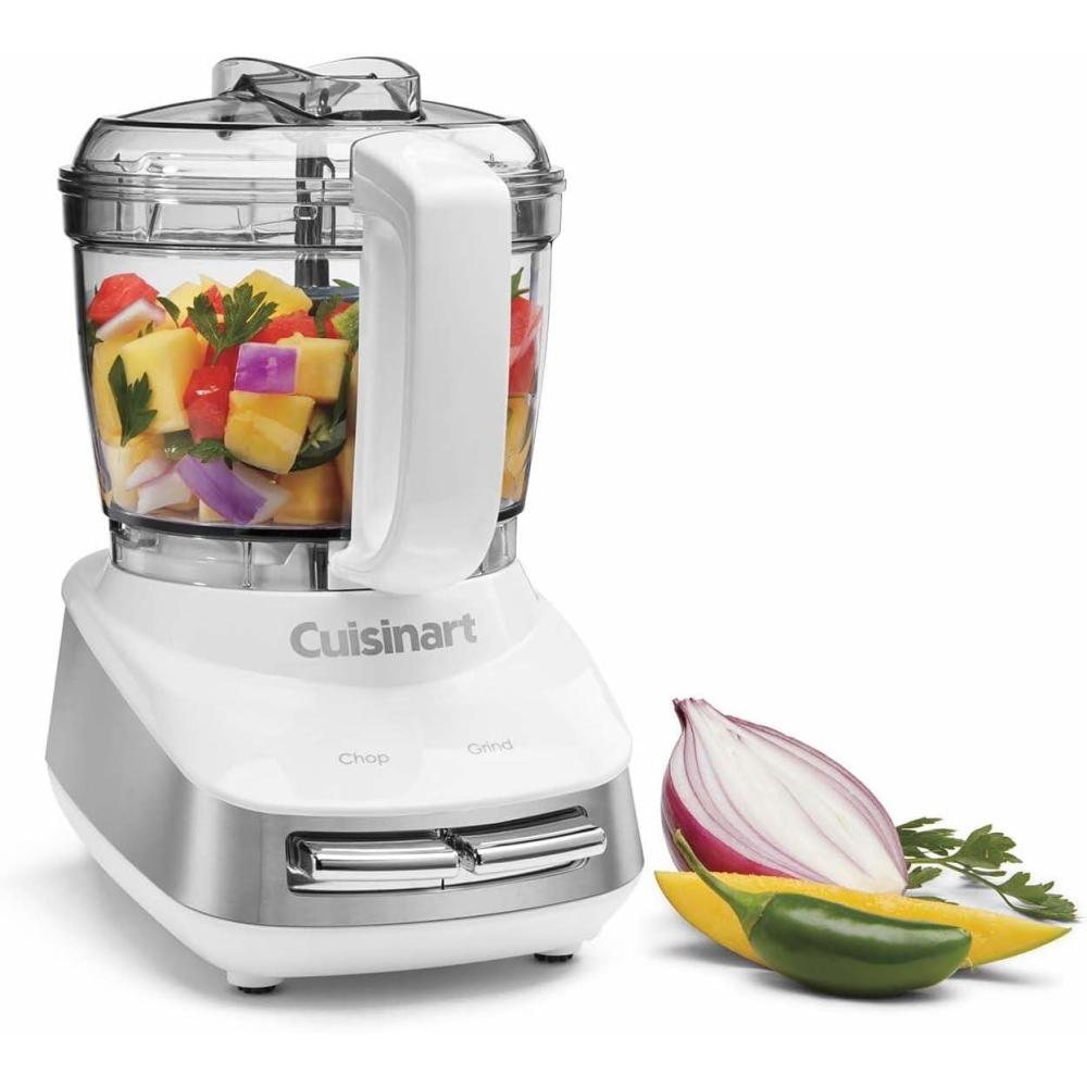 Cuisinart Core Custom 4-Cup Mini Chopper, Mini Food Processor Chops and Grinds with Auto-Reversing Stainless Steel SmartPower Blade, Dishwasher-Safe Parts, MCH-4, White/Stainless Steel