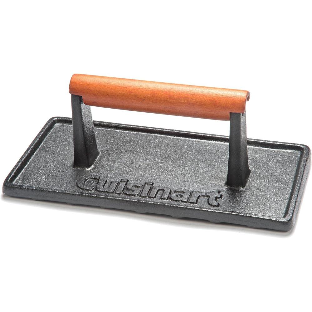 Cuisinart Cast Iron Grill Press with Wooden Handle, Heavy Duty Nonstick Rectangle Burger Press with Wood Handle, Perfect Grill Accessory for Steak, Bacon, Paninis and More(Cast Iron Grill Press with Wood Handle)