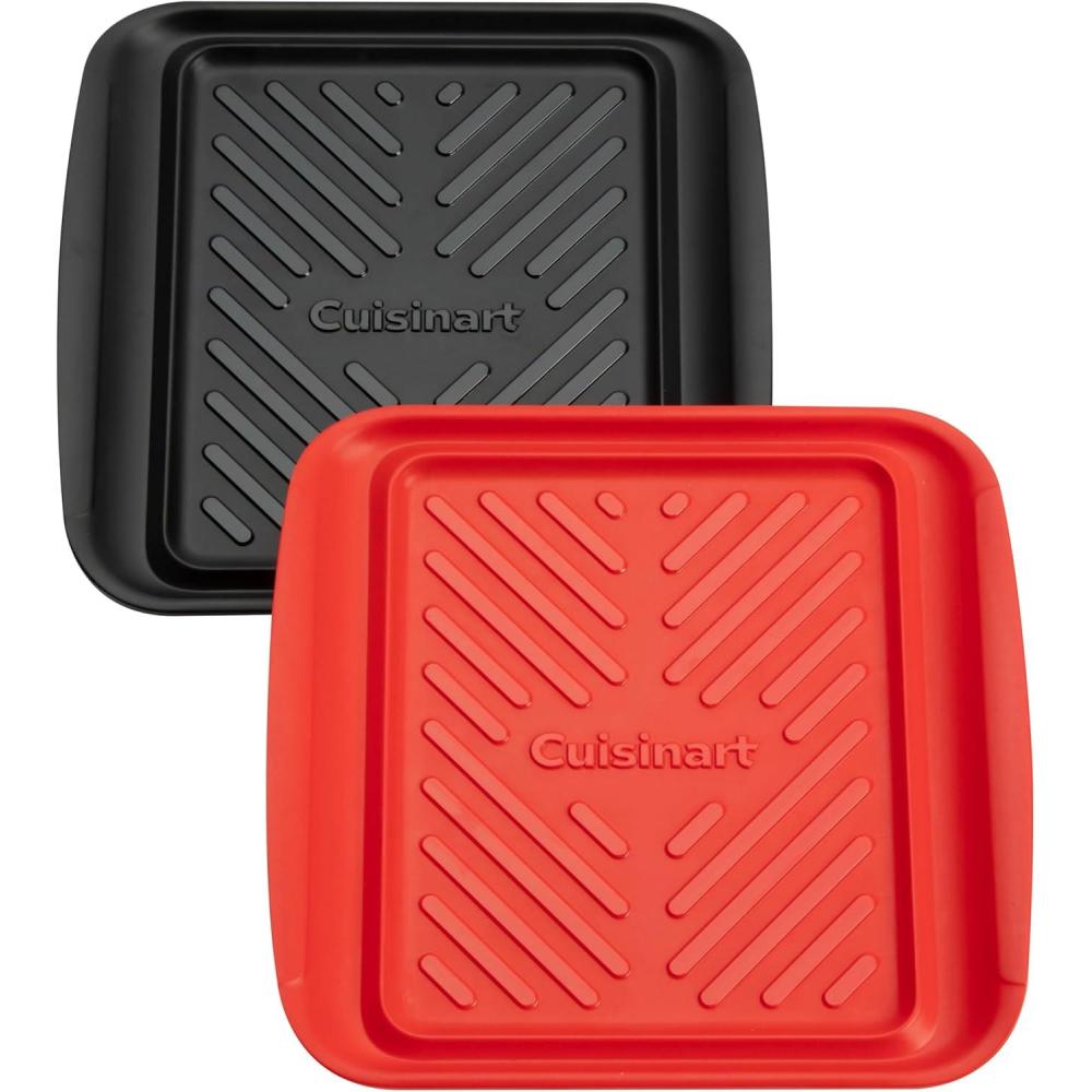 Cuisinart Grilling Prep & Serve Trays, 17×10.5 inch BBQ Tray Safe for Food Handling, 2 Dishwasher Safe Nesting Trays Black & Red, Perfect Grilling Accessories for Cooked & Raw Meat, Fits 6 Burgers(Small 10.5″ x 10.5″)