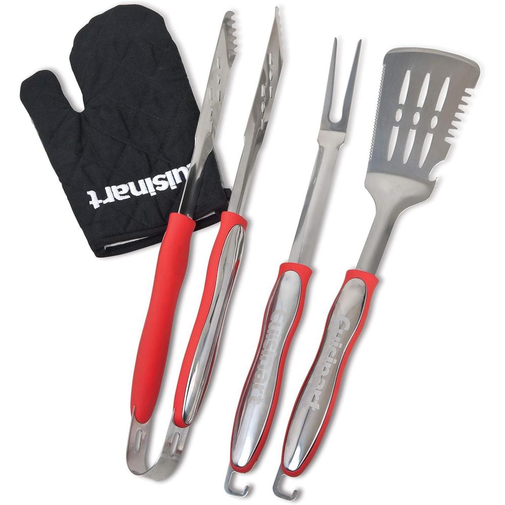Cuisinart CGS-134BL Grilling Tool Set with Grill Glove, Black (3-Piece)(Red)