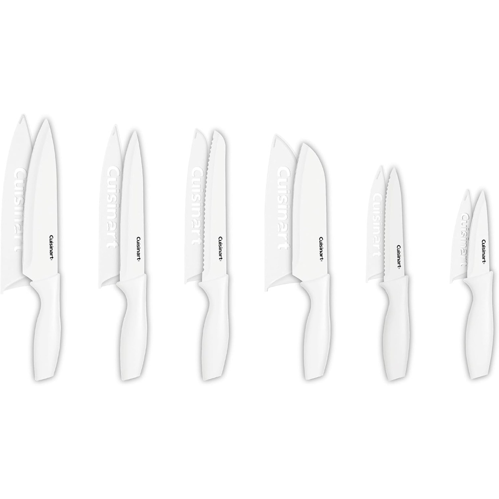 Cuisinart Knife Set, 12pc Ceramic Coated Knife Set with 6 Blades & 6 Blade Guards, Lightweight, Stainless Steel, Durable & Dishwasher Safe (Soft Black)(White)