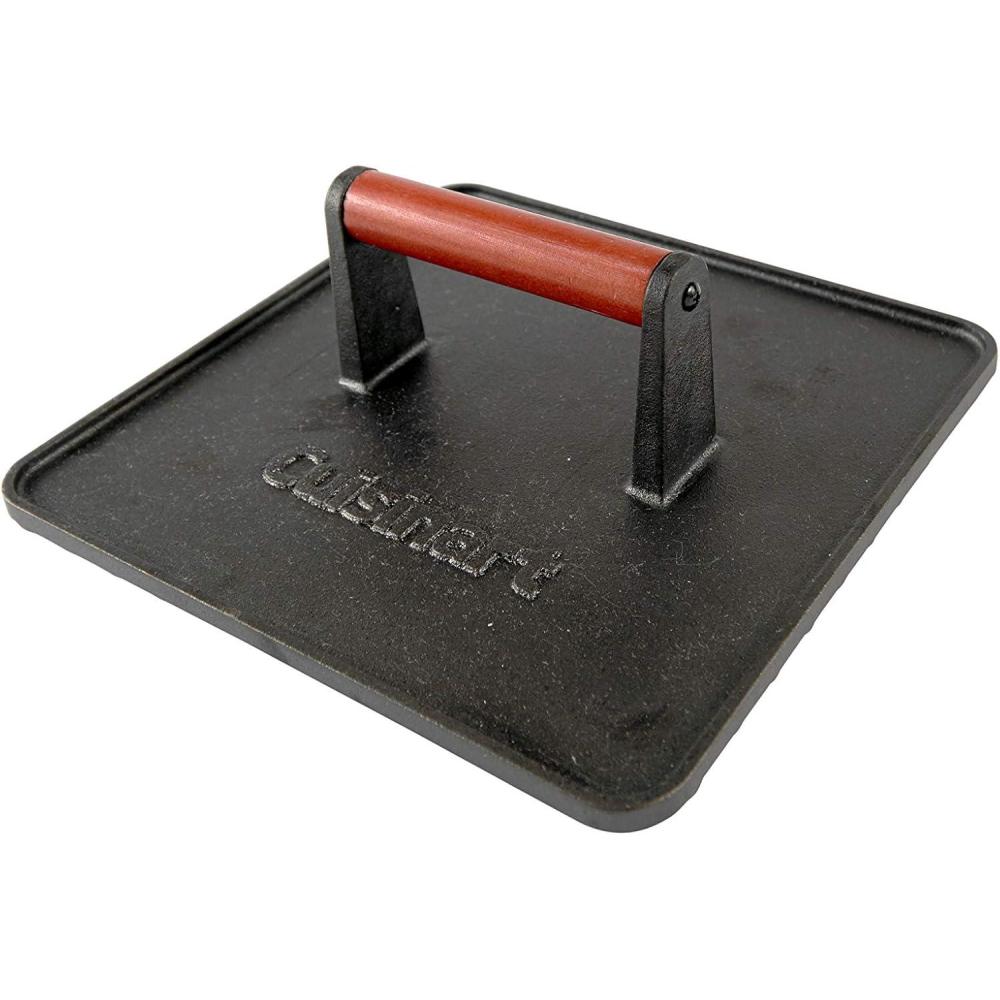 Cuisinart XL Cast Iron Grill Press, 10″ x 10″ Heavy-Duty Nonstick Smash Burger Steak Press with Wooden Handle, Perfect Grill Accessory Ideal for Grilling, Paninis, and BBQs(10″ x 10″ x 3.5″)