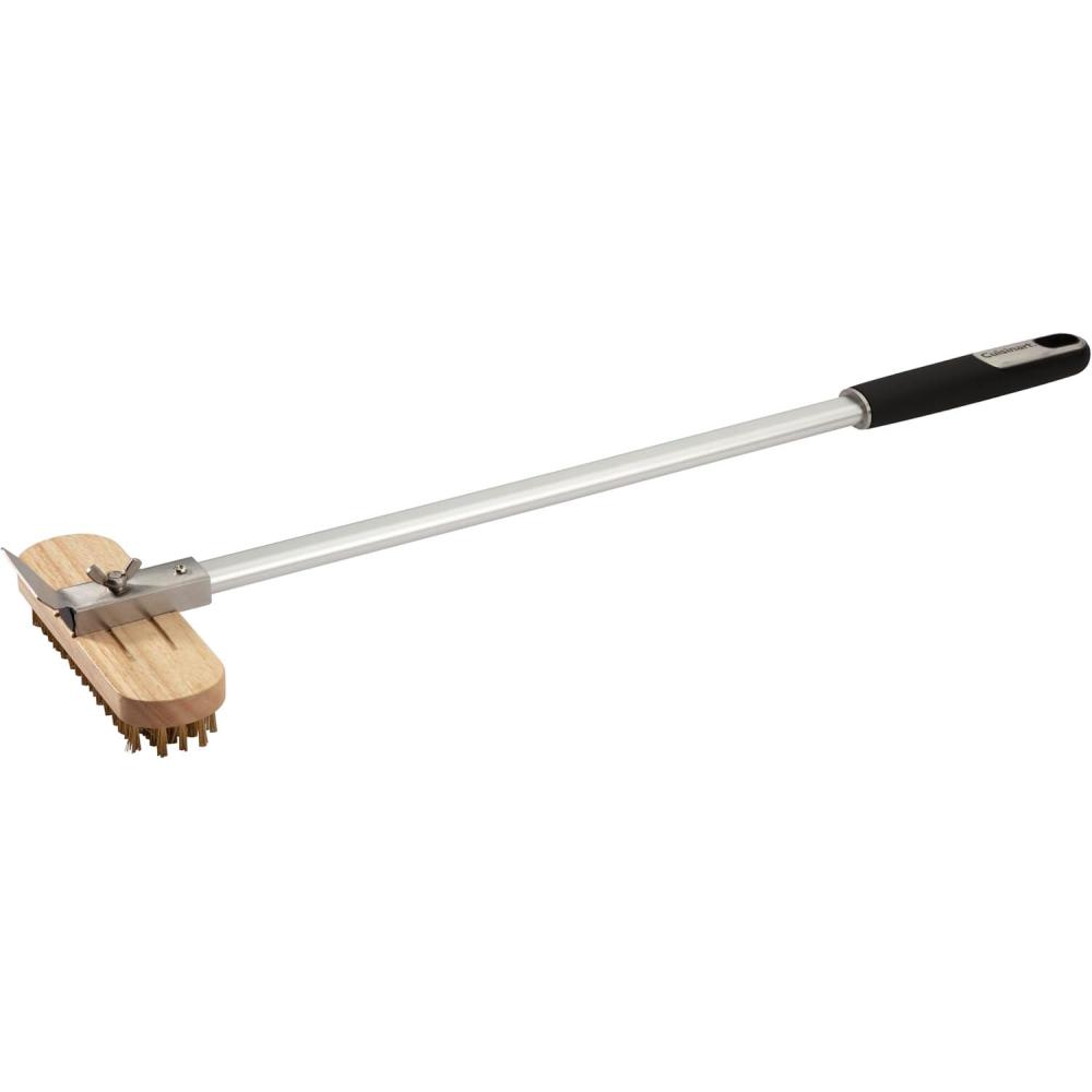Cuisinart 24 Pizza Stone Cleaning Brush with Rotating Head and Brass Bristles for Easy Cleaning, Lightweight and Durable Long Handle Brush and Scraper for Stubborn Spots, Pizza Oven Accessory