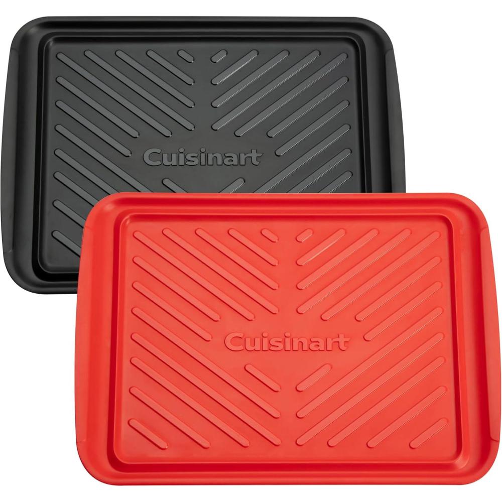 Cuisinart Grilling Prep & Serve Trays, 17×10.5 inch BBQ Tray Safe for Food Handling, 2 Dishwasher Safe Nesting Trays Black & Red, Perfect Grilling Accessories for Cooked & Raw Meat, Fits 6 Burgers(Large 18″ x 14.5″)