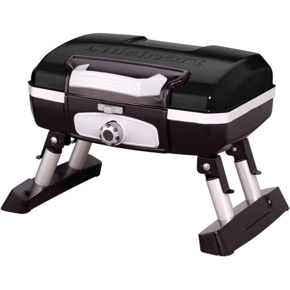 Cuisinart Petite Gourmet Portable Gas Grill, Compact Portable Grill Propane, 150 Sq. In. Cooking Surface, 5,500 BTU Burner Small Gas Grills for Camping, BBQ, Folding Legs and Carry Handles, Red(Petit Gourmet Tabletop Gas Grill  Black)