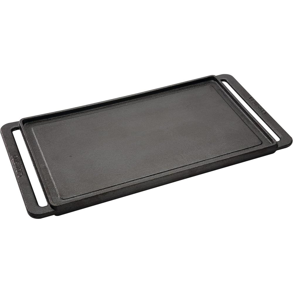 Cuisinart Reversible Cast Iron Grill/Griddle Plate, 15.75 x 9 Pre-Seasoned Cooking Surface with Flat and Ribbed Sides, Stovetop Griddle for Electric Ranges, Use on Stove, Campfire, or Gas Grill