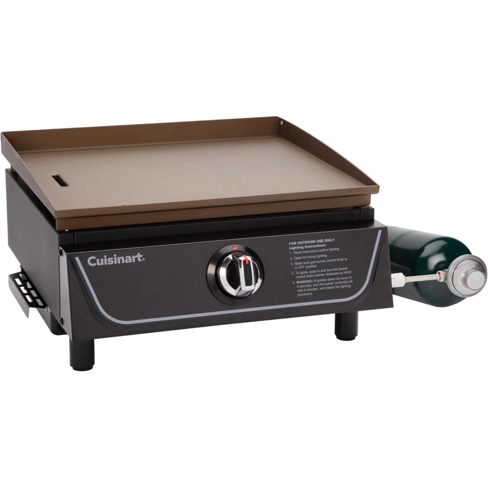 Cuisinart 17 Tabletop Gas Griddle, Easy Assembly Compact Outdoor Flat-Top Grill with Grease Cup, 255 Sq. In Cooking Space Perfect for Camping, Tailgates & BBQs