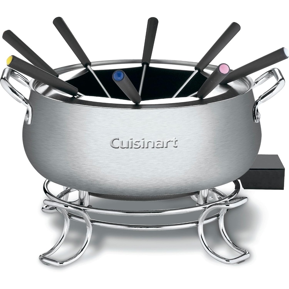 Cuisinart Fondue Pot Set, 3-Quart Stainless Steel Electric Fondue Pot for Chocolate, Cheese, Broth, and Oil, Includes 8 Forks, Temperature Control, Nonstick Interior, Dishwasher Safe, CFO-3SSNAS(Pot)