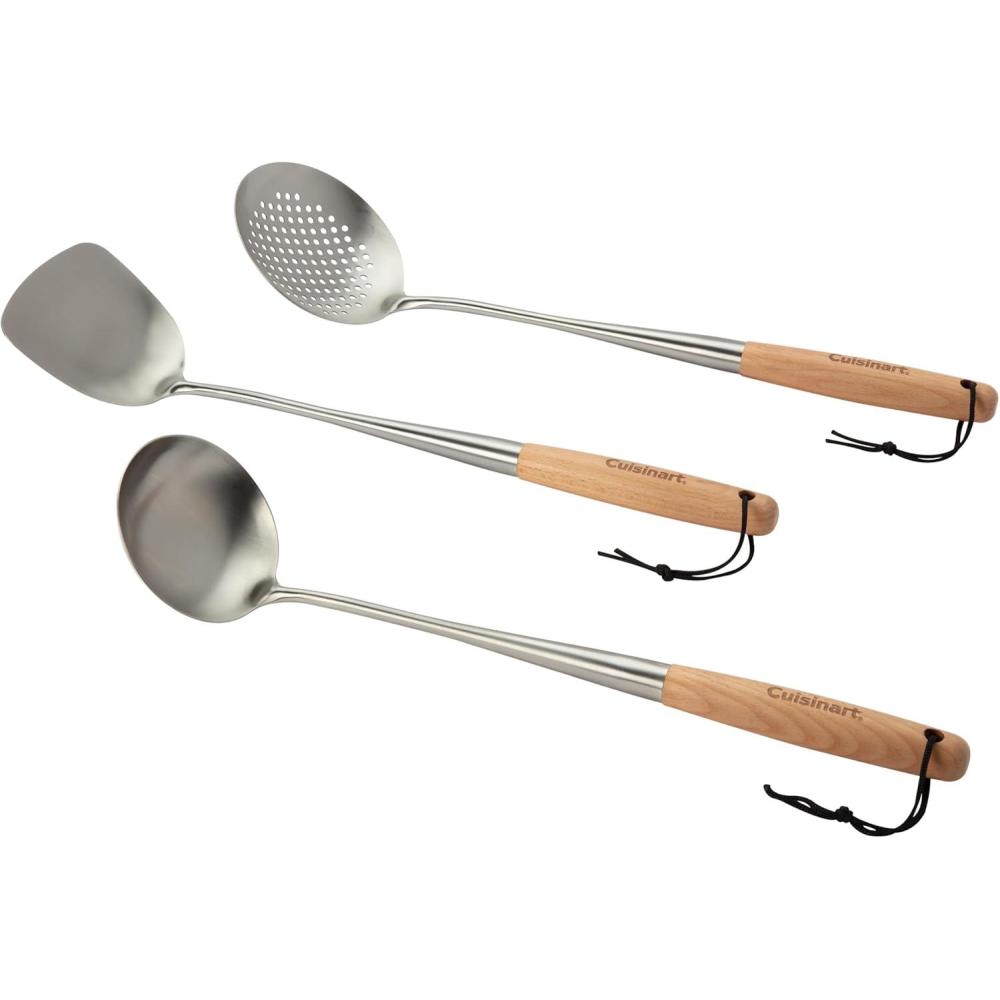 Cuisinart Stainless Steel Wok Spatula, Wok Utensils for Carbon Steel, Wok Tools Professional Set, 3-Pieces(Wok Tool Set)