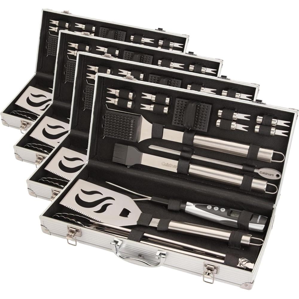 Cuisinart Deluxe Grill Tool Set, 20-Piece Grill Set, BBQ Accessories with Aluminum Case, Stainless Steel Grilling Accessories, BBQ tools, Grilling Gifts for Men, Father’s Day Gifts for Dad Husband(20-Piece Set (Pack of 4))