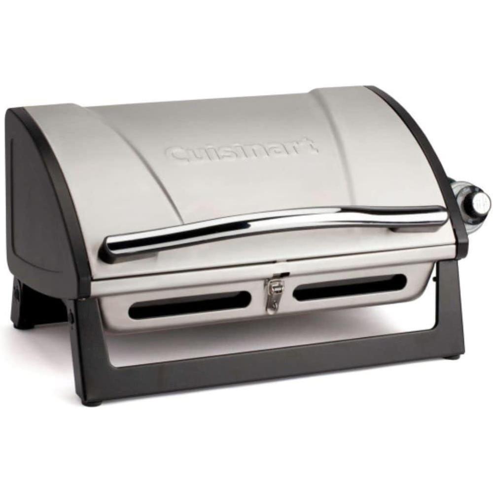 Cuisinart Grillster Portable Gas Grill, Stainless Steel Compact BBQ Grill with Locking Lid for Easy Transport, 8000 BTU Propane Grill with Dishwasher Safe Cooking Grate, Small Grill for Camping & BBQs(Stainless Steel)