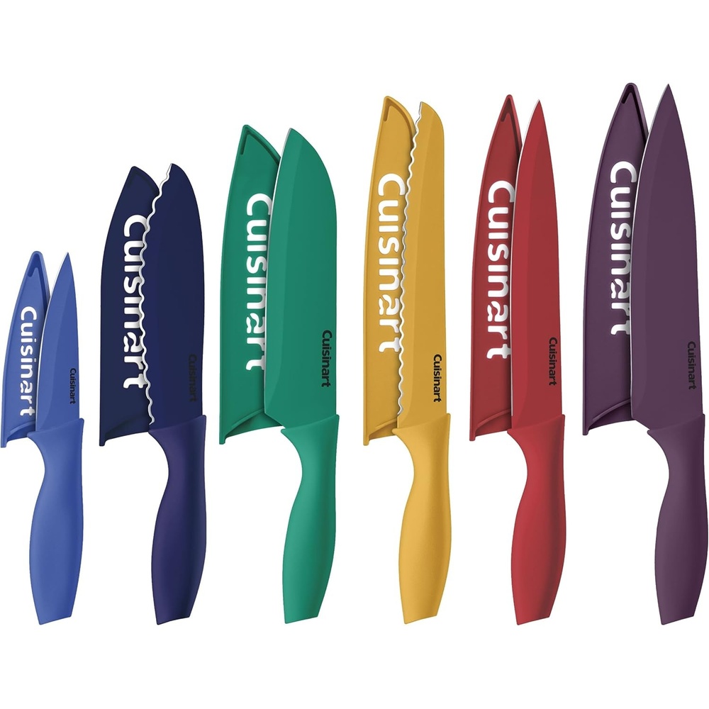 Cuisinart Knife Set, 12pc Ceramic Coated Knife Set with 6 Blades & 6 Blade Guards, Lightweight, Stainless Steel, Durable & Dishwasher Safe (Soft Black)(Color: Multi-Color)