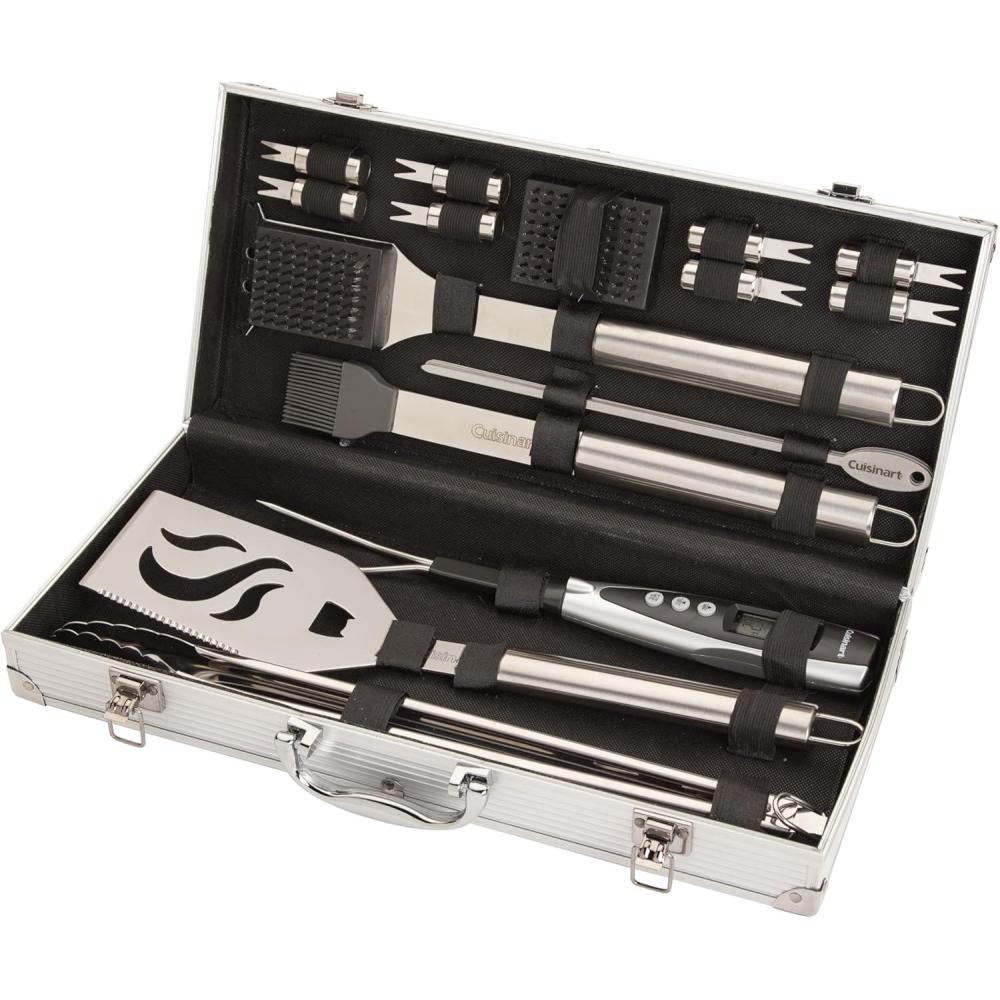 Cuisinart Deluxe Grill Tool Set, 20-Piece Grill Set, BBQ Accessories with Aluminum Case, Stainless Steel Grilling Accessories, BBQ tools, Grilling Gifts for Men, Father’s Day Gifts for Dad Husband(20-Piece Set)